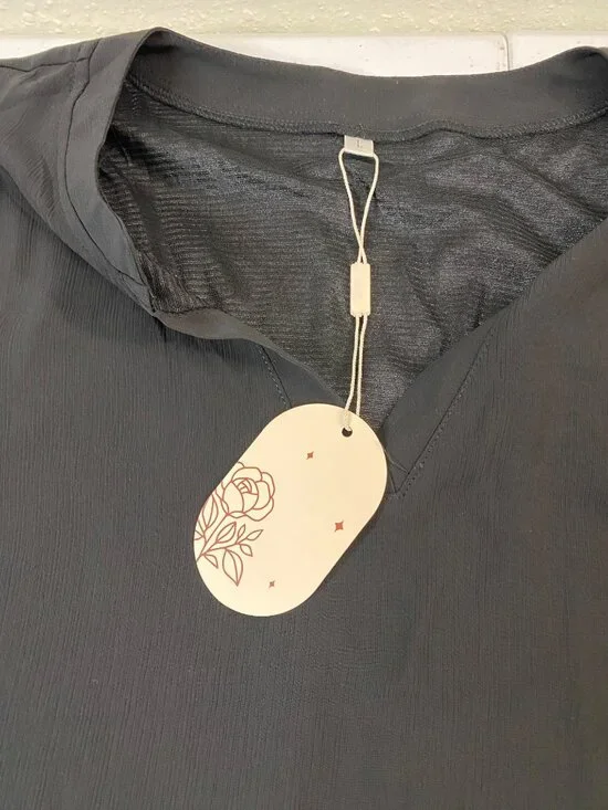 Black Ruffle Sleeve Chiffon Blouse L Lightweight & Elegant NWT - Picture 6 of 9